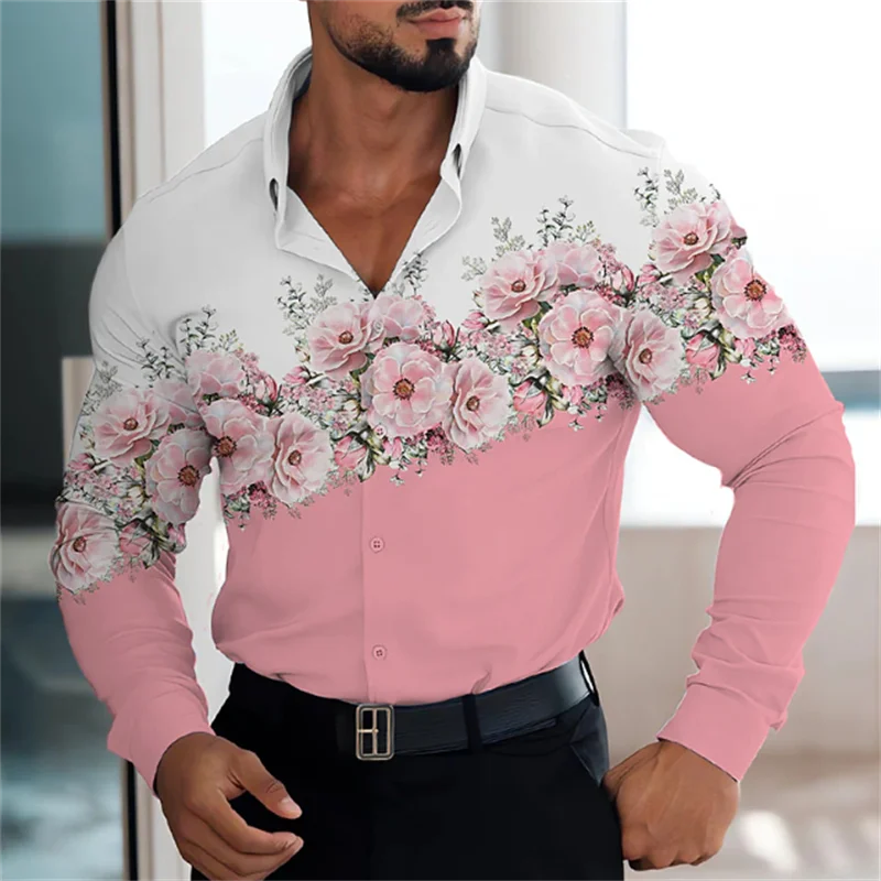 Top Trends: 2023 Men's Long-sleeved Shirt Floral Suit Button Trend New Geometric Floral Clear Pattern Soft And Comfortable Shirt Clothing Shoppable Styles