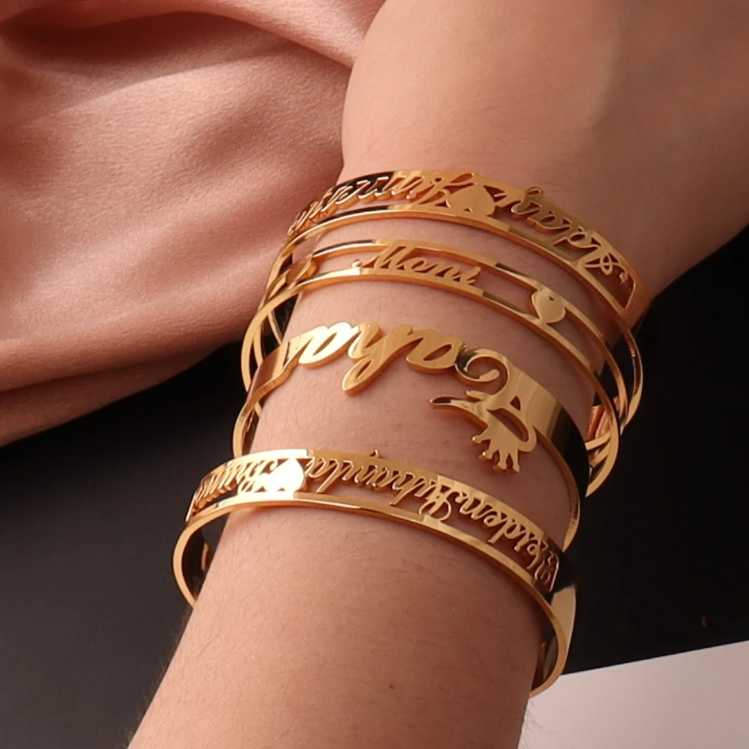 Top Trends: Personalized Custom Name Crown Heart Fashion Bangle Stainless Steel Gold Color Bracelet For Women Jewelry Birthday Gift Shoppable Styles