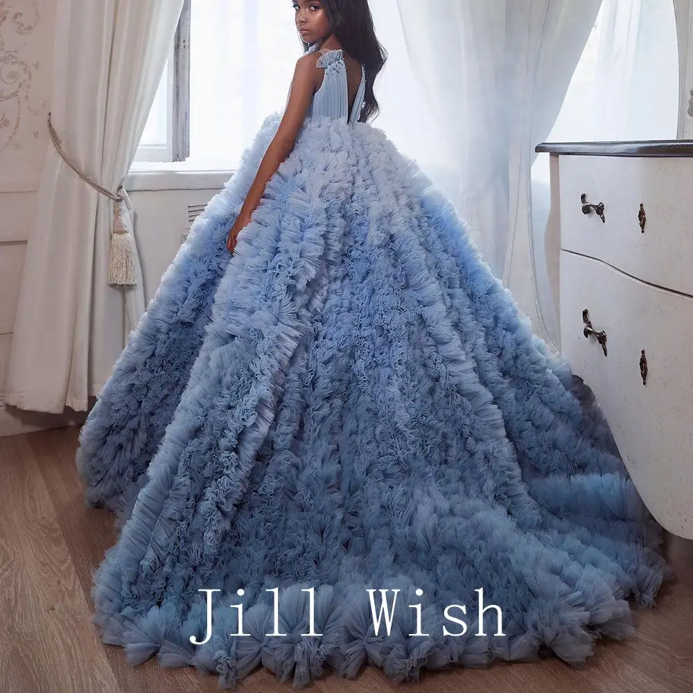 Top Trends: Jill Wish Luxury Elegant Sky Blue Flower Girl Dress Pearls Princess Gown Kids Wedding Birthday Party Quinceanera Pageant J152 Shoppable Styles