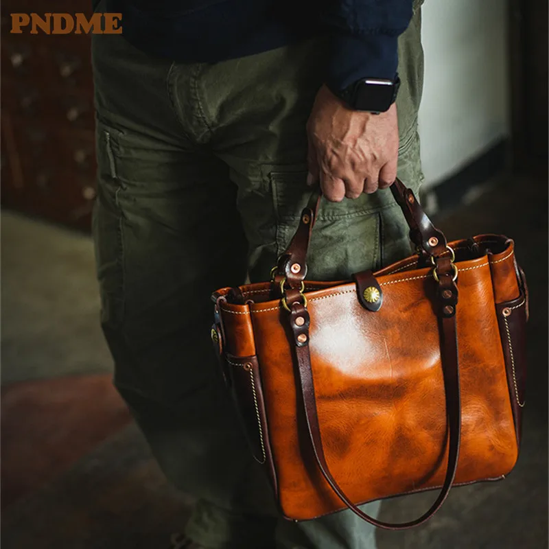 Top Trends: PNDME Vintage Fashion Luxury Desig Top Layer Cowhide Men&#039;s Handbag Outdoor Leisure Organizer Genuine Leather Youth Shoulder Bag Shoppable Styles