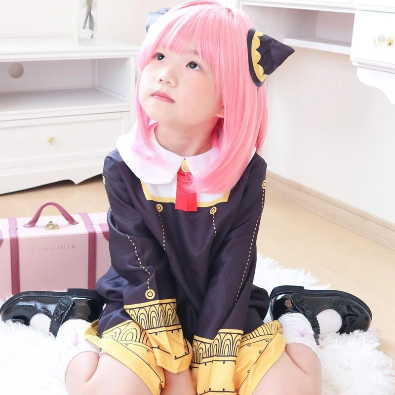 Top Trends: Anime SPY X FAMILY Anya Forger Cosplay Costume Black Dress Uniform Child Girls Pink Wig Stockings Party Role Outfit Adults Kids Shoppable Styles