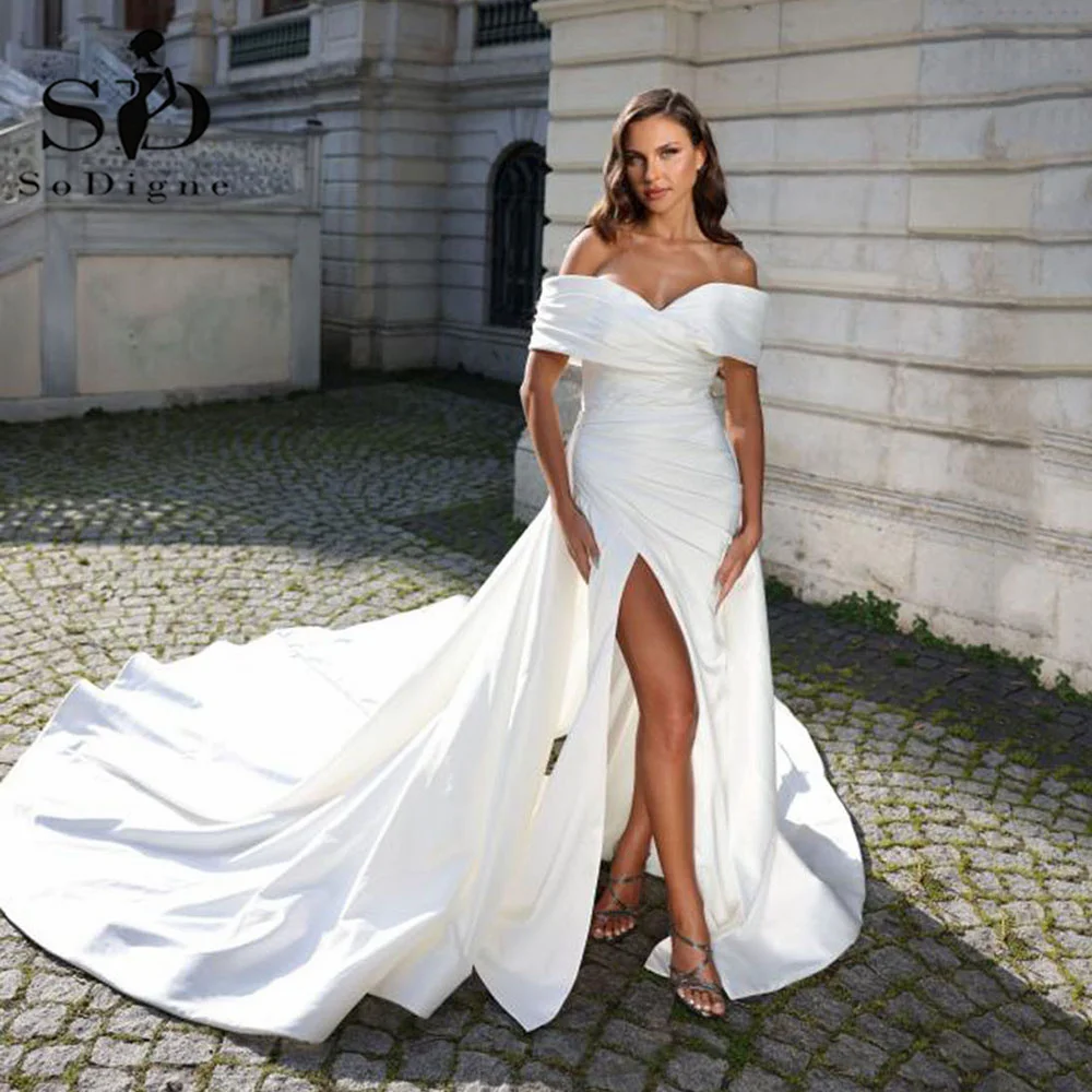 Top Trends: SoDigne 2024 Elegant Wedding Dresses Off The Shoulder Pleats Mermaid Bridal Dress With Long Tail Split Wedding Gowns Shoppable Styles