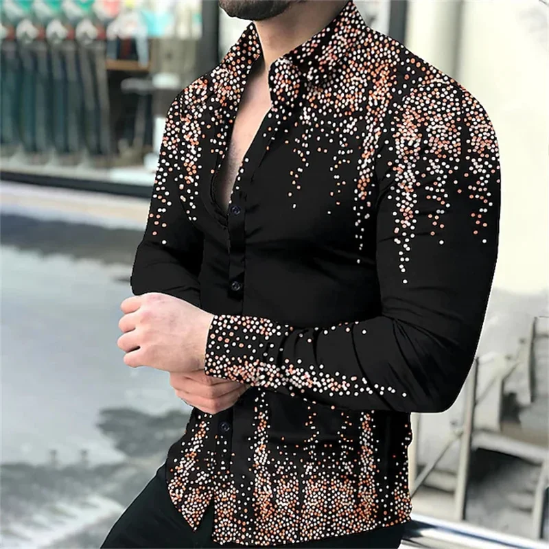 Top Trends: 2023 New Mens Shirts Single-breasted Shirts Casual Party Ball Shirts Gold Dots 3D Printed Long-sleeved Tops Men Fashion Shoppable Styles - Image 2