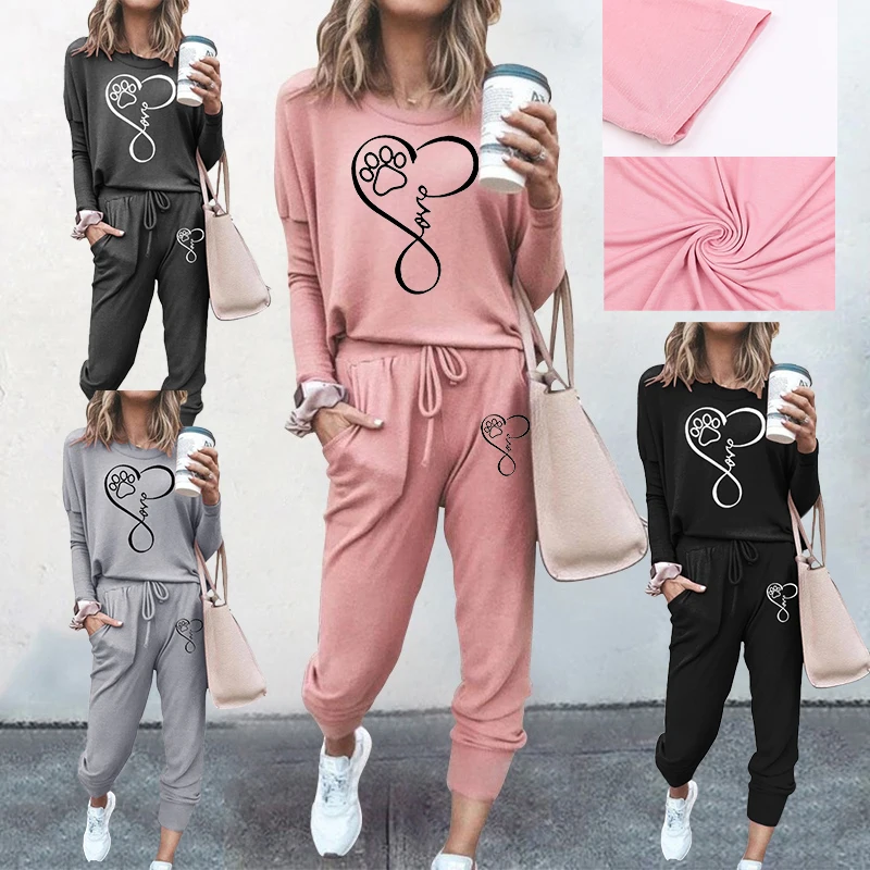 Top Trends: Women's Fashion Printed Solid Color Two-piece Jogging Set Casual Pullover Sportswear Pants Sportswear Jogging Set Shoppable Styles