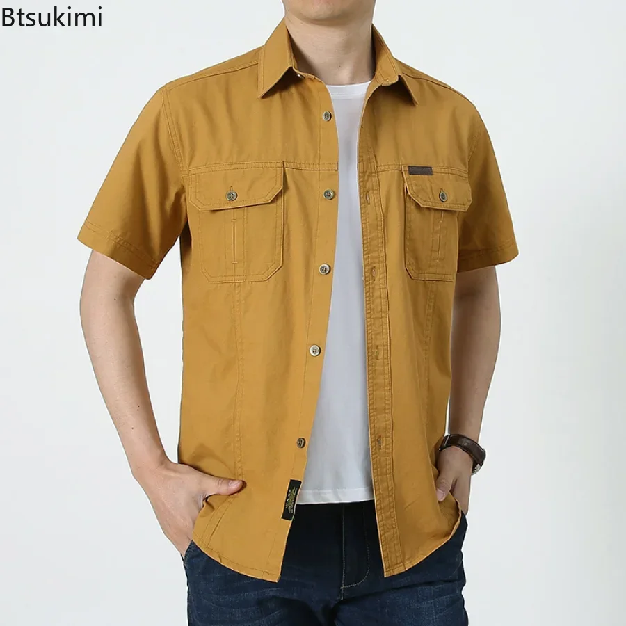 Top Trends: 2024 Summer Men Oversized Shirts Casual Loose Breathable Fashion Cotton Shirts Male Work Cargo Shirts Blouses Men Clothing 5XL Shoppable Styles - Image 4