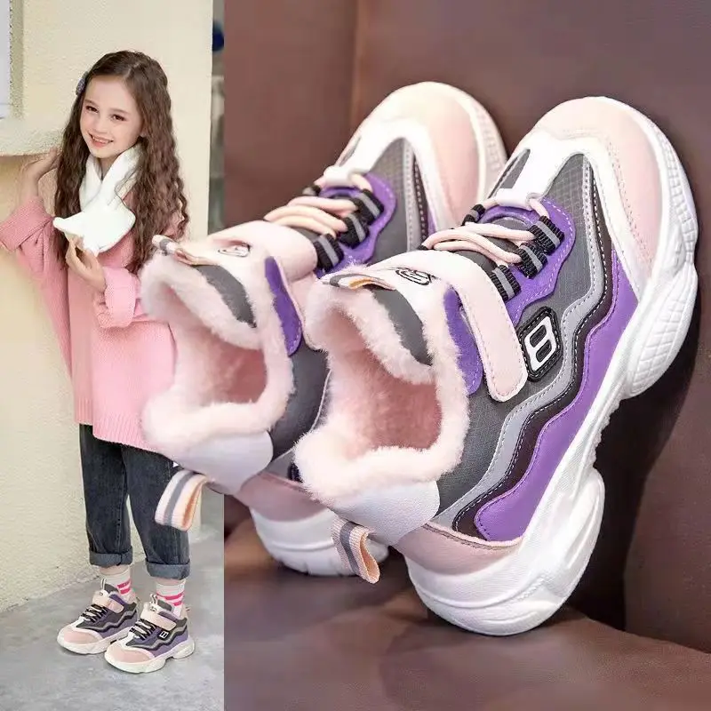 Top Trends: Winter Cotton Shoes Children's Sports Shoes 2023 New PU Girls' Casual Leather Surface Plush Girls' Anti Slip Casual Running Shoe Shoppable Styles