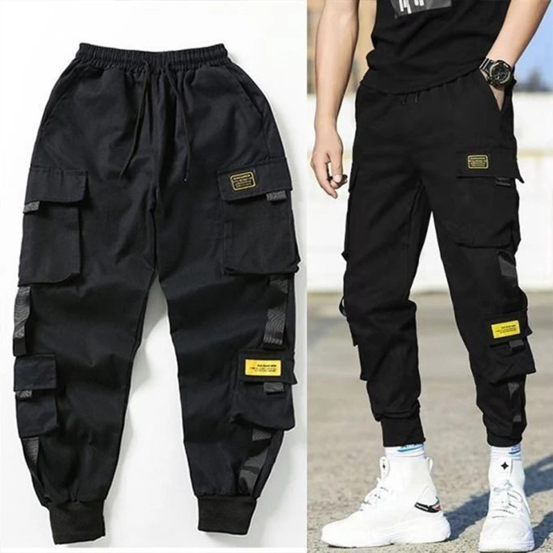 Top Trends: Men Block Black Pocket Cargo Pants Harem Joggers Harajuku Sweatpant Hip Hop Tactical Trousers Shoppable Styles