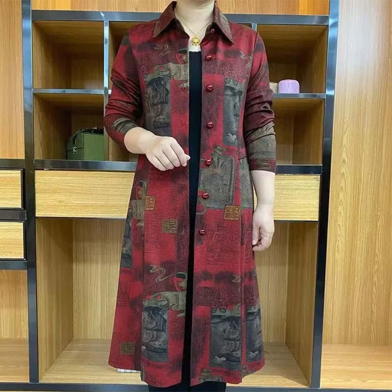 Top Trends: Vintage Printed Lapel Button Loose Asymmetrical Coats Women's Clothing 2023 Autumn New Oversized Casual Tops Office Lady Trench Shoppable Styles