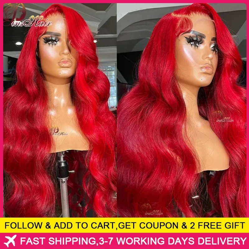 Top Trends: 34 Inch Colored Red Lace Front Human Hair Wigs Burgundy 13x6 Frontal Wig Red Human Hair Transparent Lace Frontal Wig Remy Hair Shoppable Styles