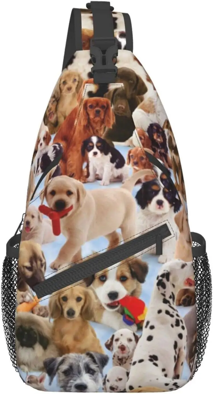 Top Trends: Cute Pet Dogs Print Sling Backpack Chest Bag Crossbody Shoulder Bag Travel Hiking Daypack For Women Men Polyester Unisex Shoppable Styles