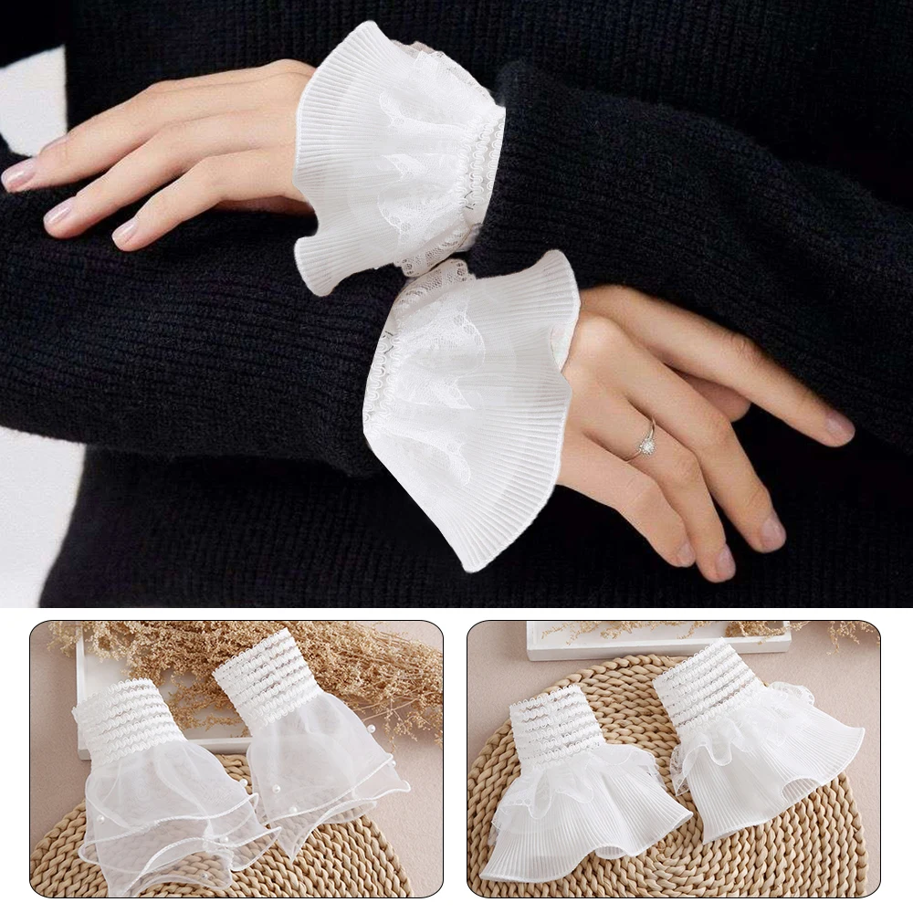 Top Trends: 1Pair Detachable Fake Sleeves Spring Autumn Sweater Blouses Decorative Sleeves Lace Ruffles Pearl Wrist False Sleeve Fake Cuff Shoppable Styles