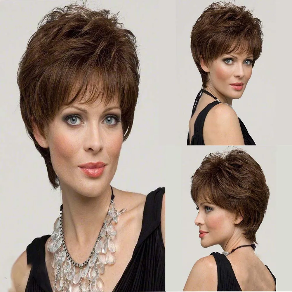 Top Trends: Woman Short Brown Layered Straight Wig With Bangs Synthetic Wig For Women Heat Resistant Fiber Daily Party Use Wig Shoppable Styles