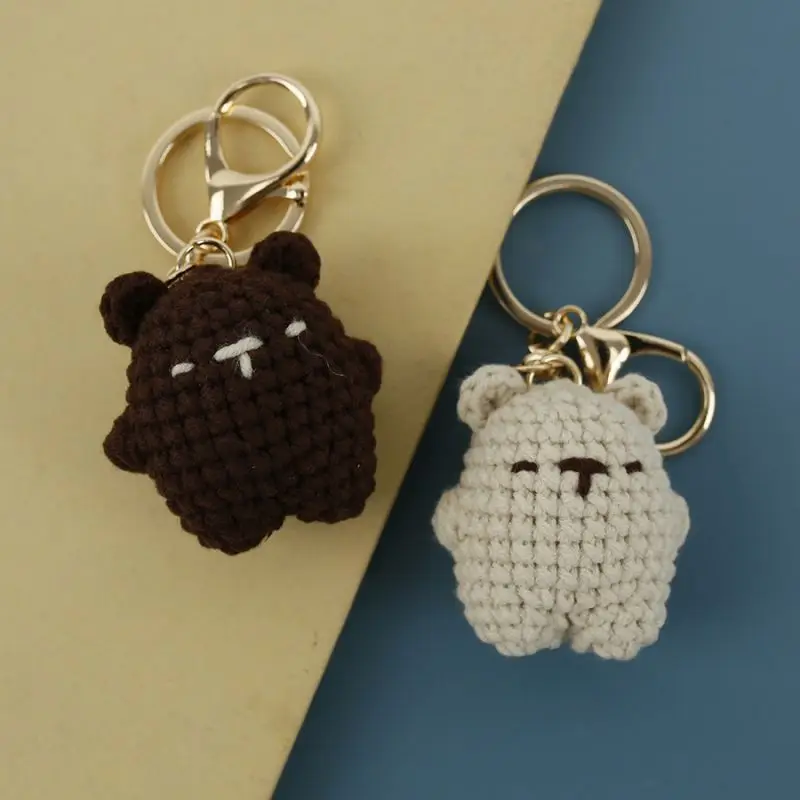 Top Trends: Cute Small Bear Couple Keychains Unique Knitting Cartoon Doll Funny Keyrings For Two Kawaii Crochet Keychain Keys Bag Pendant Shoppable Styles