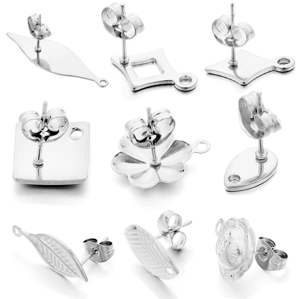 Top Trends: 10Pcs / Lot Stainless Steel Earring Base Geometric Leaves Earrings Stud With Hole Connectors For DIY Jewelry Making Accessories Shoppable Styles