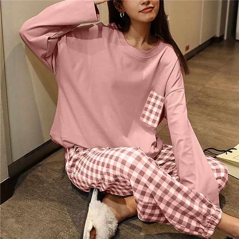 Top Trends: Plaid Pajamas Ladies Spring Autumn Long Sleeve Polyester Cotton Women's Autumn And Winter Large Size Casual Autumn Homewear Set Shoppable Styles