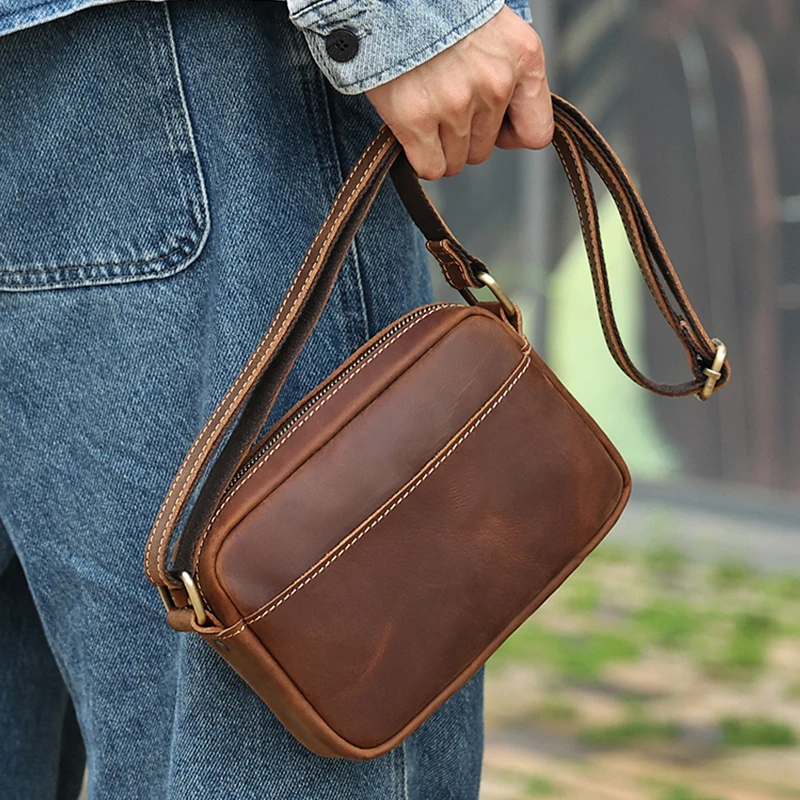 Top Trends: Genuine Leather Men&#039;s Shoulder Crossbody Bag Female Simple Retro Small Messenger Bag Ladies Crazy Horse Leather Bags Original Shoppable Styles