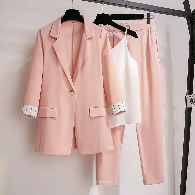 Top Trends: Korean Style Summer Thin Jacket Blazer Casual Wide Leg Pants Two-piece Elegant Women's Pants Set Office Business Suit Outfits Shoppable Styles - Image 2