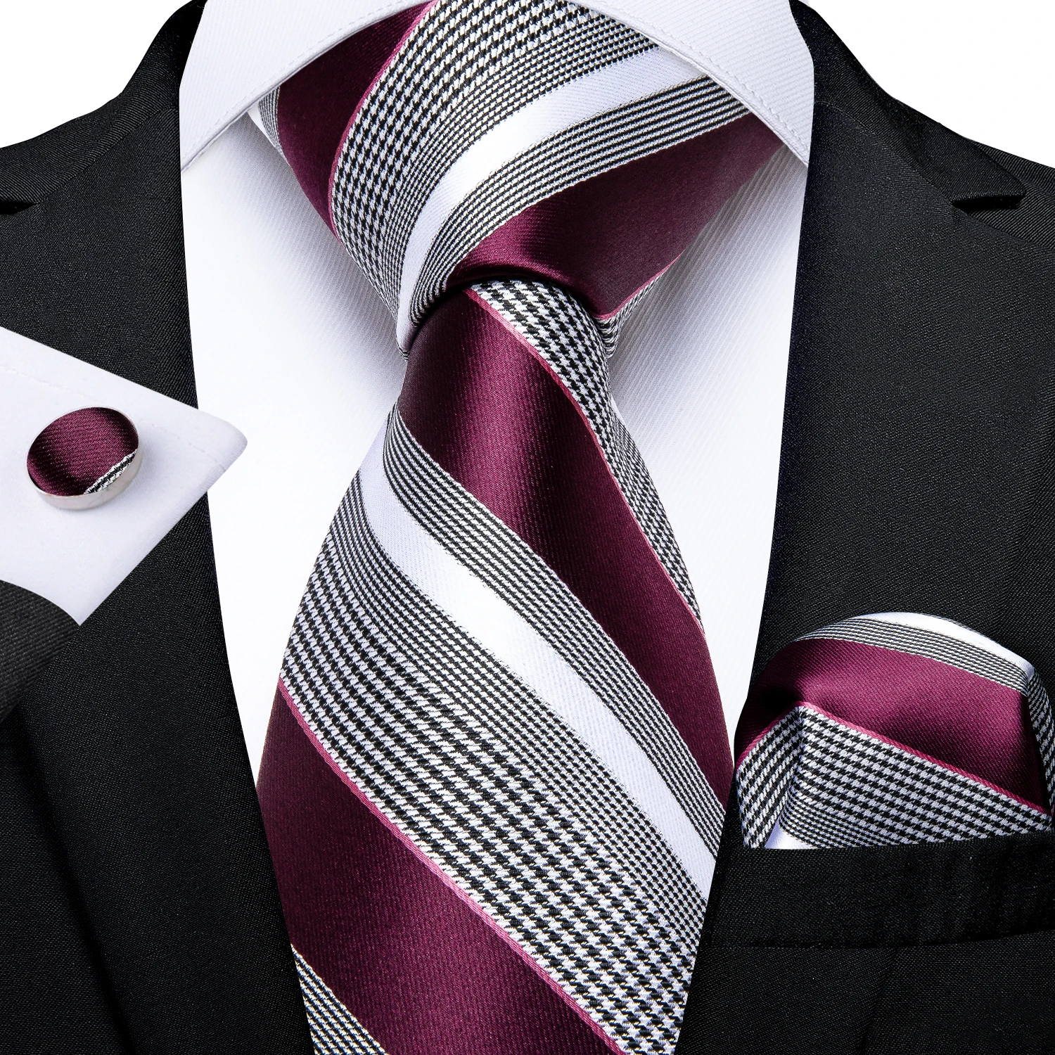 Top Trends: Fashion Striped Tie For Men Red Wine White Silk Wedding Tie Hanky Cufflink Gift Tie Set DiBanGu Novelty Design Business MJ-7337 Shoppable Styles