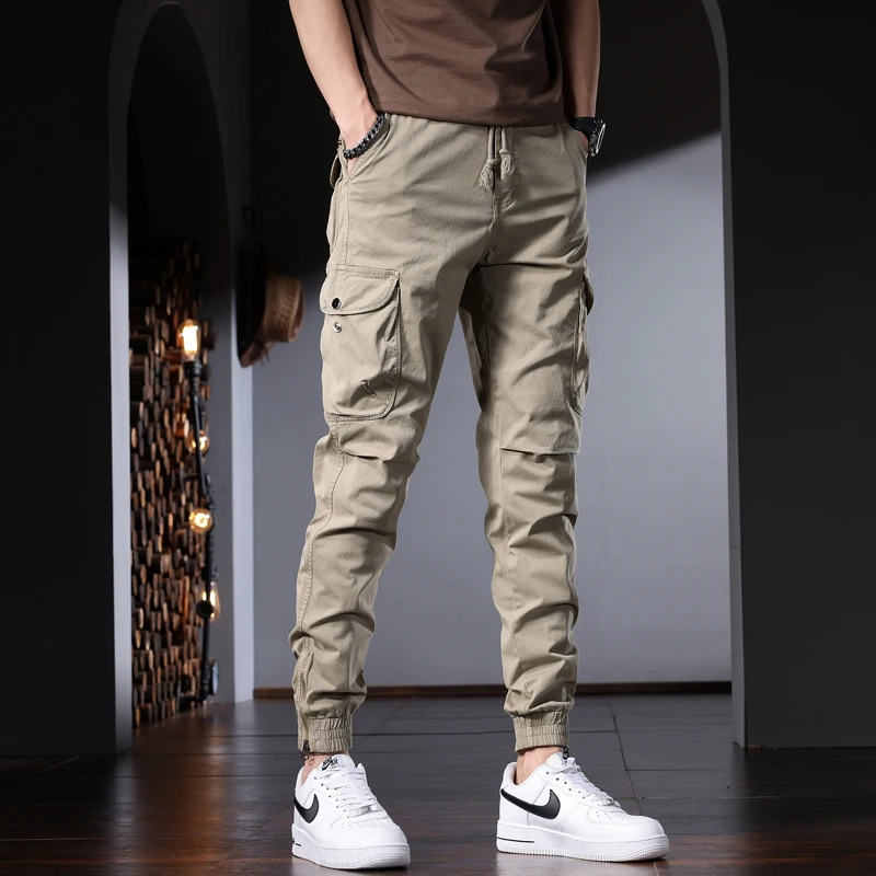 Top Trends: Khaki Cotton Men's Cargo Pants Summer Casual Military Tactical Multiple Pockets Drawstring Trousers CP2209 Shoppable Styles