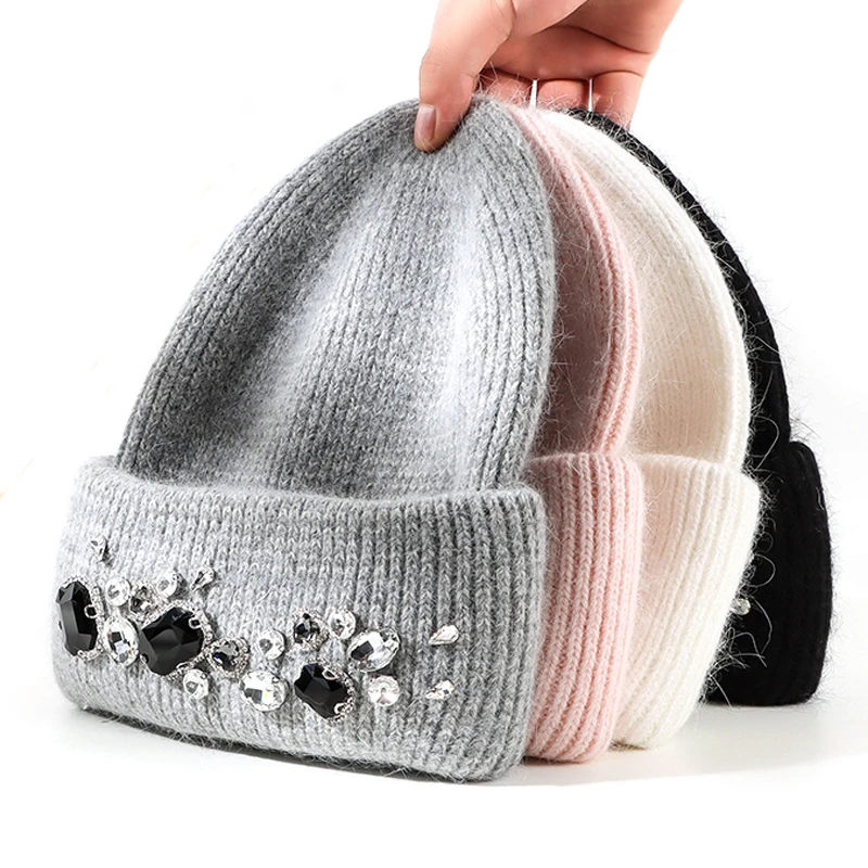 Top Trends: Luxury Beanie Hat For Women Winter Hat Knitted Rabbit Fur Skullies Hat Warm Bonnet Cap Female Hats For Girl Shoppable Styles