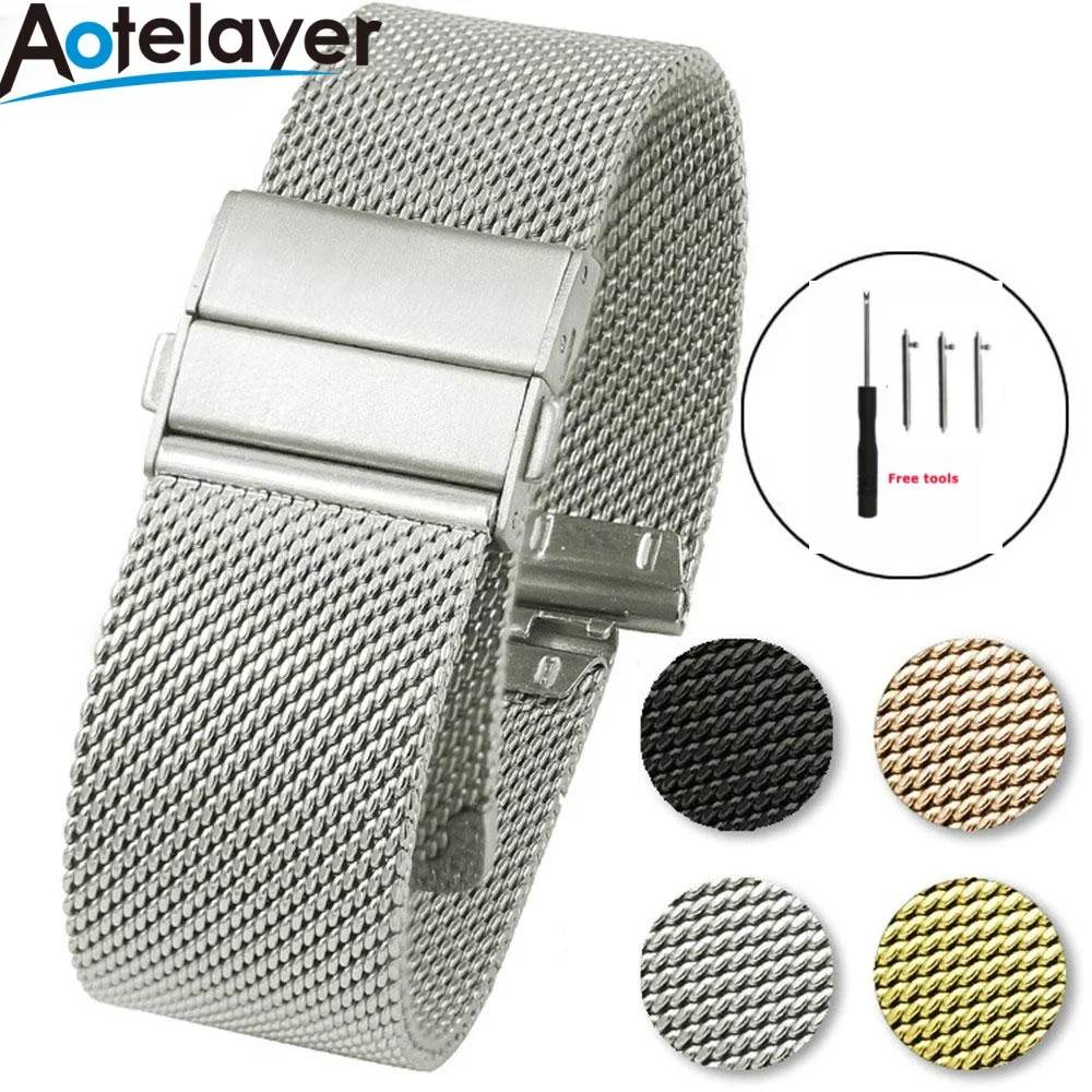 Top Trends: 16mm 18mm 20mm 22mm Quick Release High Quality Stainless Steel Mesh Milanese Strap Watchbands Double Press Butterfly Clasp Shoppable Styles