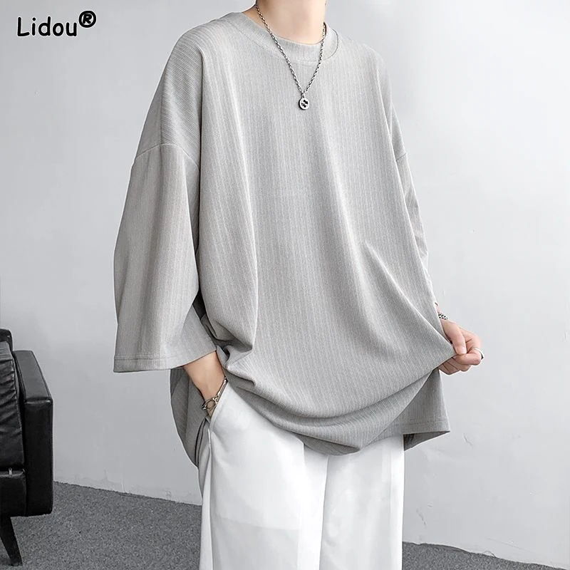 Top Trends: Comfortable Three Quarter Sleeve Round Neck Casual Solid Oversized Pullovers Loose T-Shirts Fashion Summer Thin Men's Clothing Shoppable Styles