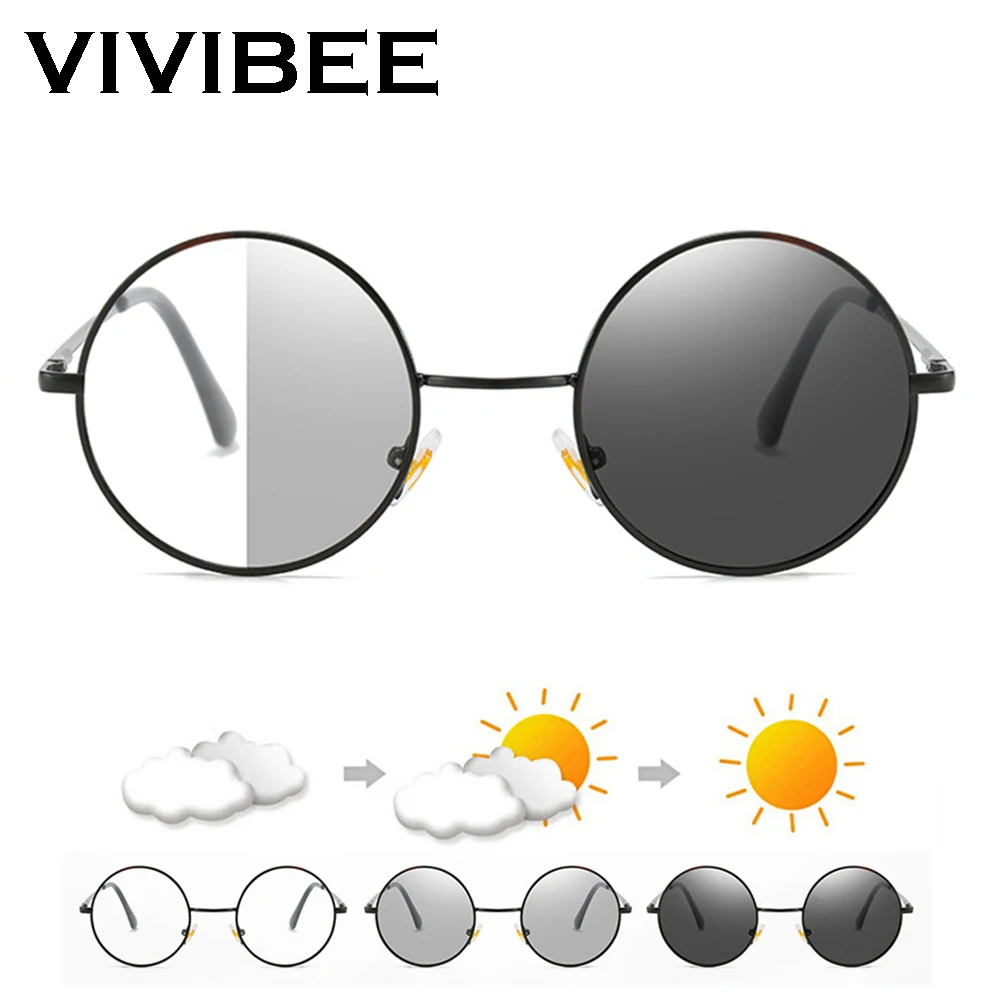 Top Trends: VIVIBEE Photochromic Mens Blue Light Blocking Glasses Retro UV400 Anti Glare Round Color Changing Sunglasses Computer Shades Shoppable Styles