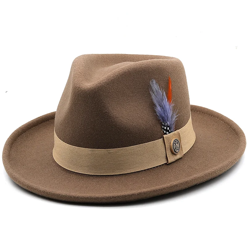 Top Trends: New Feather Band Wool Felt Jazz Fedora Hat Women Unisex Wide Brim Panama Party Trilby Cowboy Cap Men Gentleman Wedding Hat Shoppable Styles