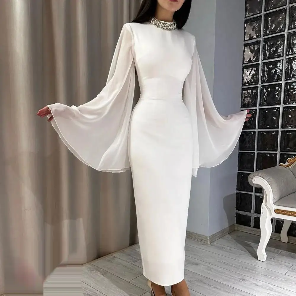 Top Trends: High Neckline Prom Dress Long Sleeves Evening Dress With Ankle Length Summer Women Wedding Party Gowns 2024 Shoppable Styles