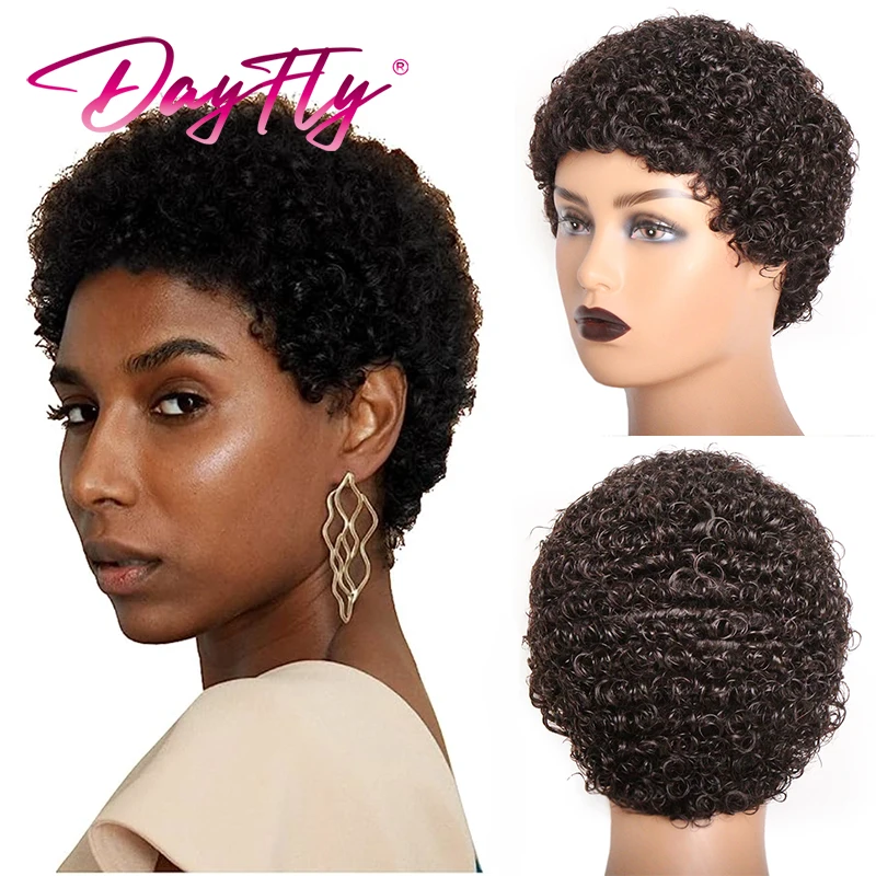 Top Trends: Short Afro Kinky Curly Hair Wigs For Black Women Human Hair African Fluffy Wig With Bangs Brazilian Pixie Cut Hair Wig Glueless Shoppable Styles