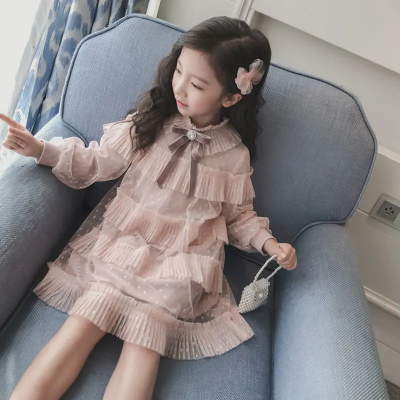 Top Trends: Spring Autumn New Fashion Korean Kawaii Girls Princess Dress Loose Casual Party Dress Long Sleeve Cute Sweet Children&#039;s Clothing Shoppable Styles