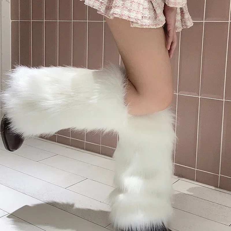 Top Trends: Japanese White Faux Fur Leg Warmers Boot Covers Y2K Goth Solid Leg Socks Punk Jk Knee-length Hiphop Hotgirl Fashion Warm Sock Shoppable Styles