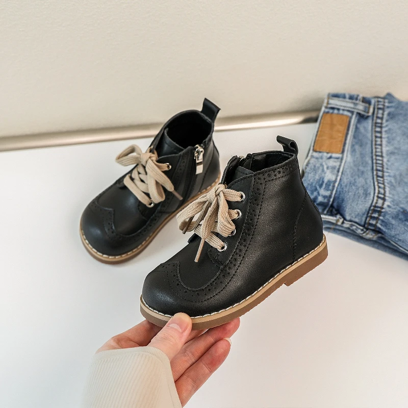 Top Trends: Kids Boots 2022 Autumn Winter Girls Fashion Brand Princess Ankle Chelsea Boots Boys British Black Shoes Soft Leather Platform Shoppable Styles - Image 3