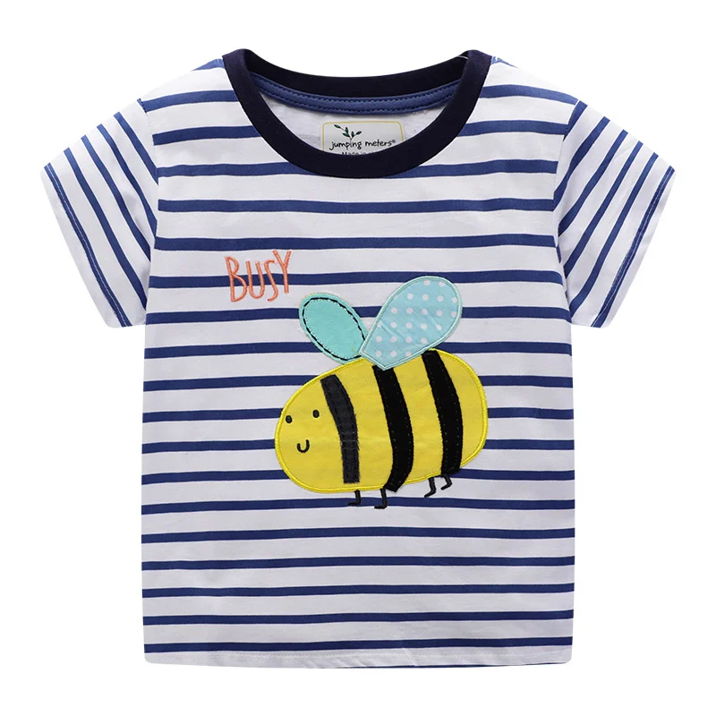 Top Trends: Jumping Meters New Arrival Bee Applique Hot Selling Stripe Girls T Shirts Summer Children's Clothing Tops Tees Costume Baby Shoppable Styles