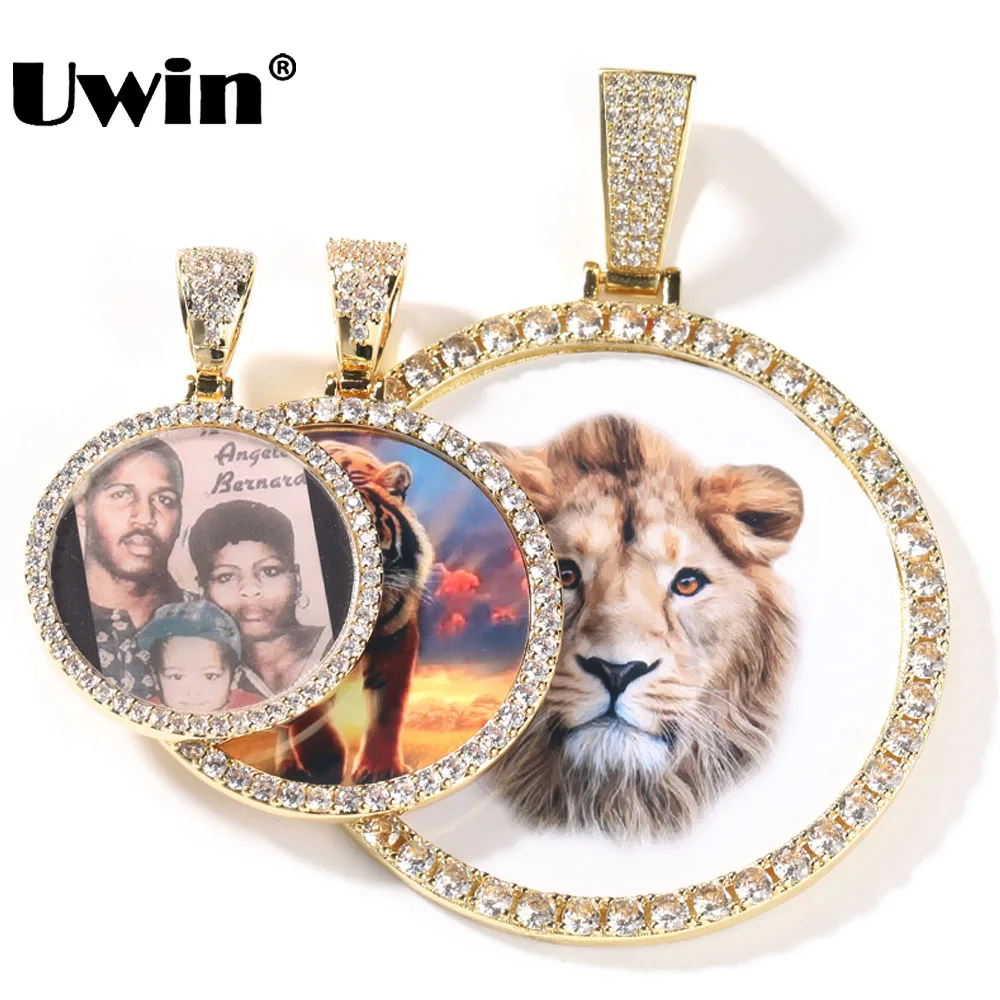 Top Trends: UWIN DIY Medallion Photo Pendant Necklace Large Round Custom Picture Charms Necklace Iced Out CZ Fashion Jewelry For Memory Gift Shoppable Styles