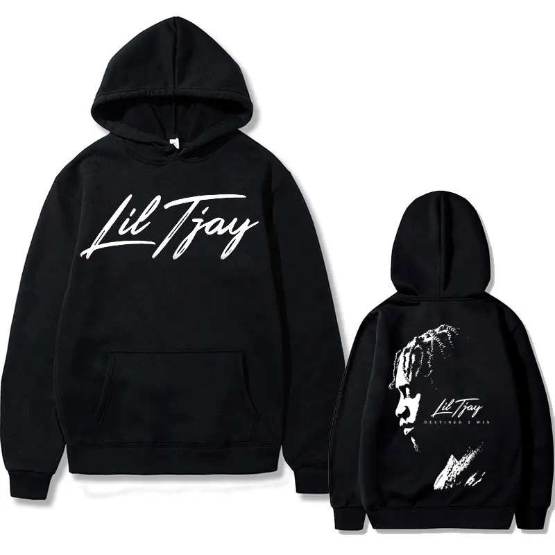 Top Trends: Rapper Lil Tjay Destined 2 Win Double Sided Print Hoodie Man Black Cotton Sweatshirt Men Women Fashion Oversized Hip Hop Hoodies Shoppable Styles