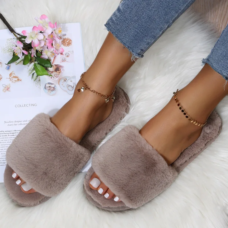 Top Trends: 2022 New Women Winter House Furry Slippers Non-Slip Casual Indoor Flats Floor Shoes Ladies Flip Flops Warm Shoes Solid Colors Shoppable Styles - Image 5