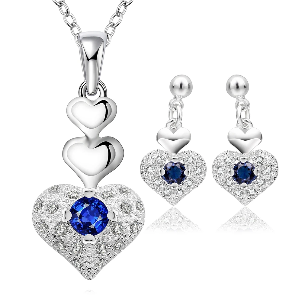 Top Trends: 925 Sterling Silver Heart Necklace Earring Crystal CZ Stone Zircon Jewelry Cute Pretty For Women Wedding Lady Set TOP Quality Shoppable Styles