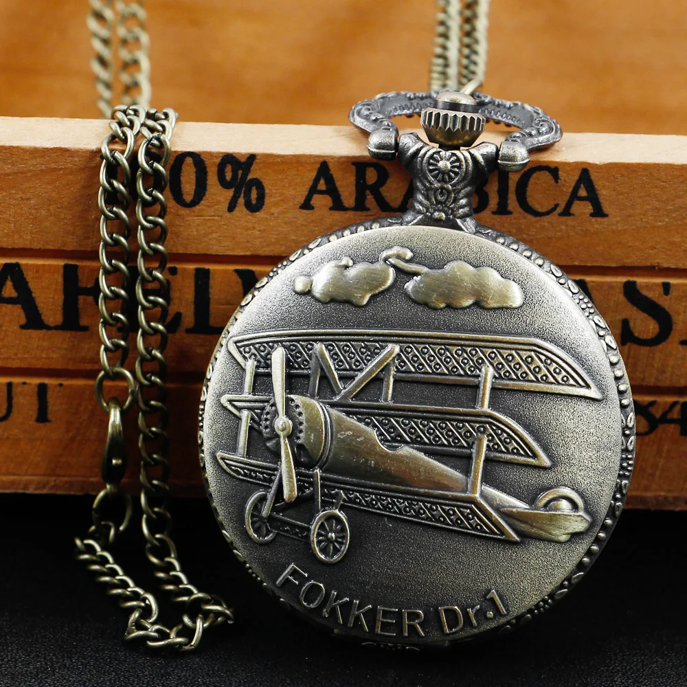 Top Trends: Bronze World War II Aircraft Quartz Pocket Watch Retro Steampunk Necklace Chain Watch Men Women Pendant Antique Gift Shoppable Styles - Image 6