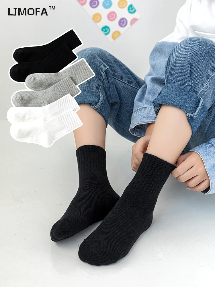 Top Trends: LJMOFA 5 Pairs / Lot Pure Colour Cotton Kids School Socks Girls Boys Soft Casual Gray Black White Sports Child Toddler Socks C163 Shoppable Styles