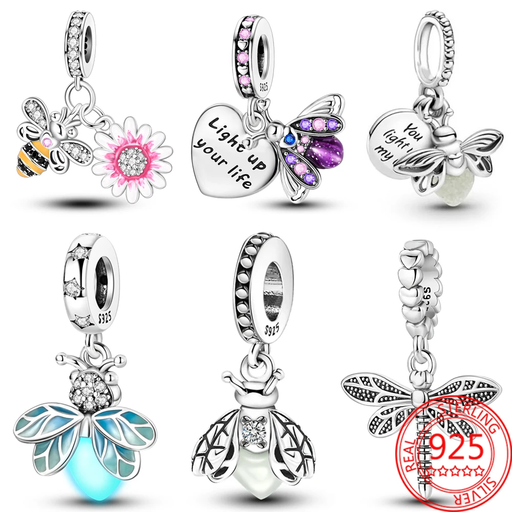 Top Trends: Sparkling Luminous Firefly 925 Sterling Silver Charm Fit Original Pandora 3mm Bracelet DIY Pendant & Necklace Beaded Set Gift Shoppable Styles