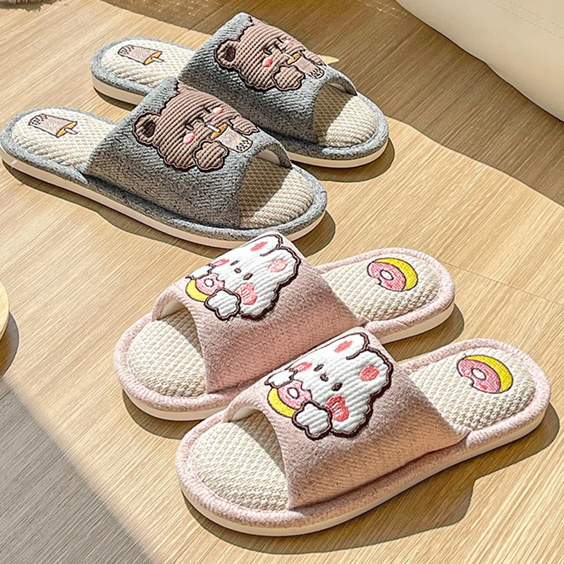 Top Trends: Comwarm Cute Cartoon Slippers For Women Summer Linen Woman' S Slippers Men Falt Flip Flops Indoor Home Non-Slip Cotton Slippers Shoppable Styles