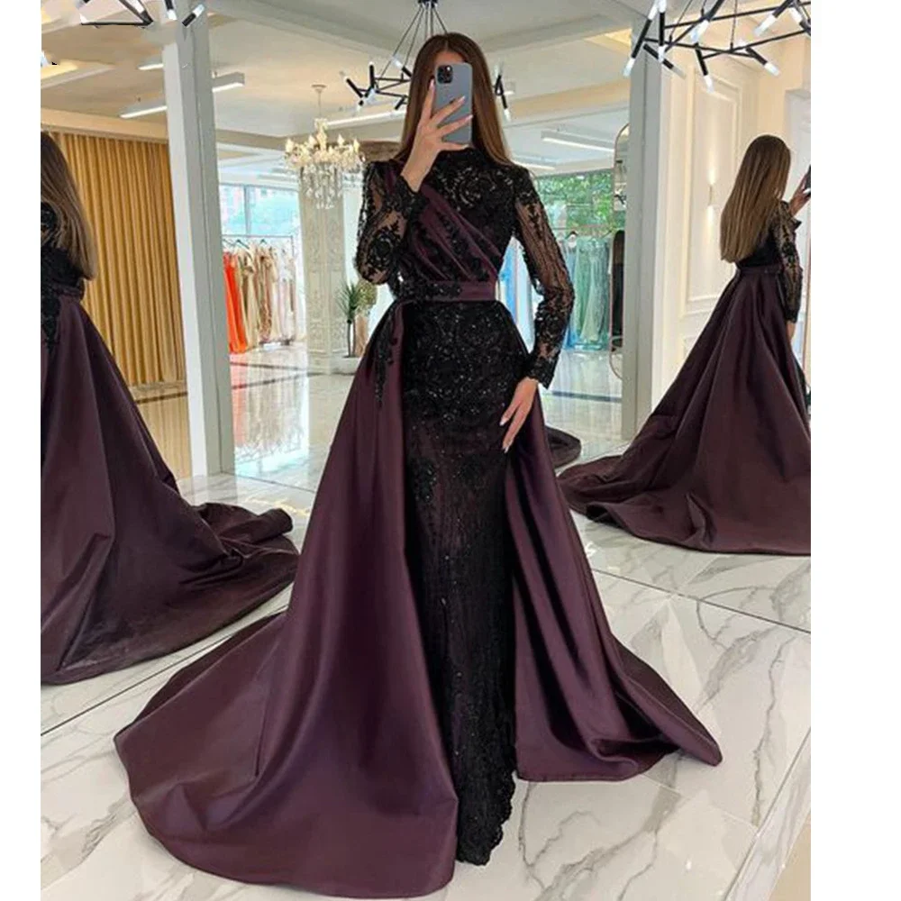 Top Trends: Deep Red Mermaid Evening Dresses Floor Towering High Neck Long Sleeve Sequins Saudi Arabia Long Special Occasion Prom Dresses Shoppable Styles