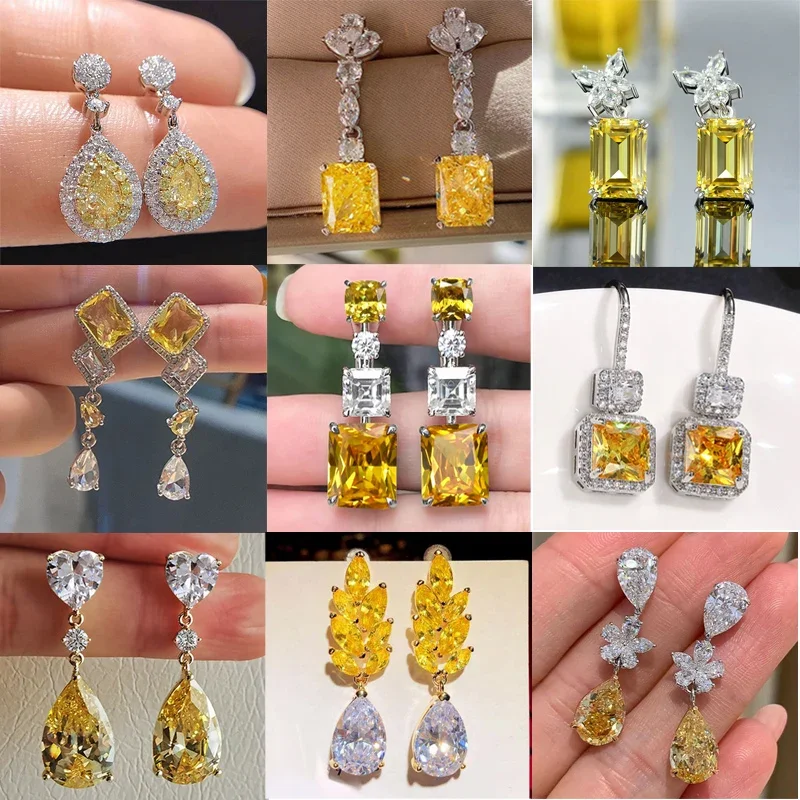 Top Trends: New Simple And Elegant Square Cubic Zirconia Earrings Bling Yellow CZ Dangle Luxury Women Wedding Engagement Jewelry Shoppable Styles