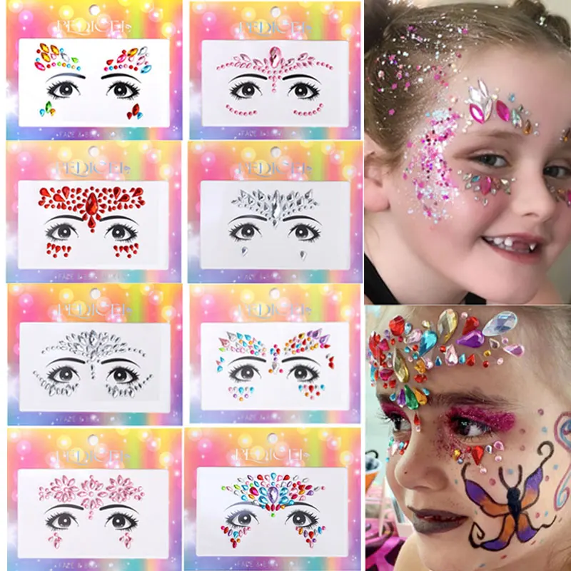 Top Trends: Colourful Kids Makeup Face Stickers Crystal Diamonds Gemstones Girls Women Holiday Glitter Party Self Adhesive Eye Face Tattoos Shoppable Styles