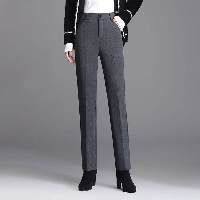 Top Trends: Office Lady Fashion All-match Wool Pencil Pants Autumn Winter Women High Waist Elastic Band Slim Solid Casual Straight Trousers Shoppable Styles