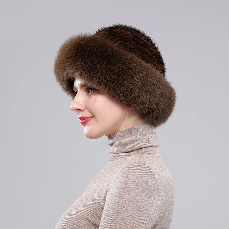 Top Trends: 2024 New Girls Quality Soft Genuine Mink Fur Hats Women Winter Luxury Knitted Real Mink Fur Bomber Hat Natural Warm Fox Fur Cap Shoppable Styles - Image 5