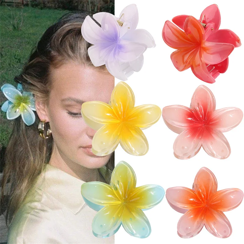 Top Trends: Hair Flower Clip Clips Hawaiian Plumeria Beach Flowers Claw Barrettes Accessories Barrette Kids Colorful Women Piece Artificial Shoppable Styles