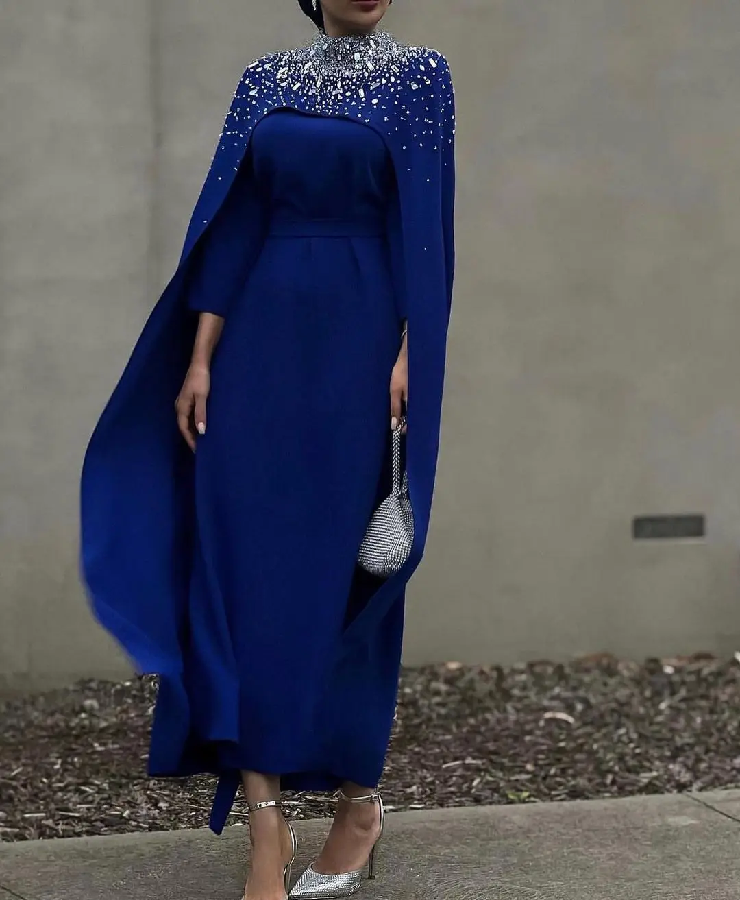 Top Trends: Royal Blue Long Sleeves Prom Dresses With High Neck Beadings Jacket Jewel Neck Ankle Length Saudi Arabia Evening Party Dress Shoppable Styles