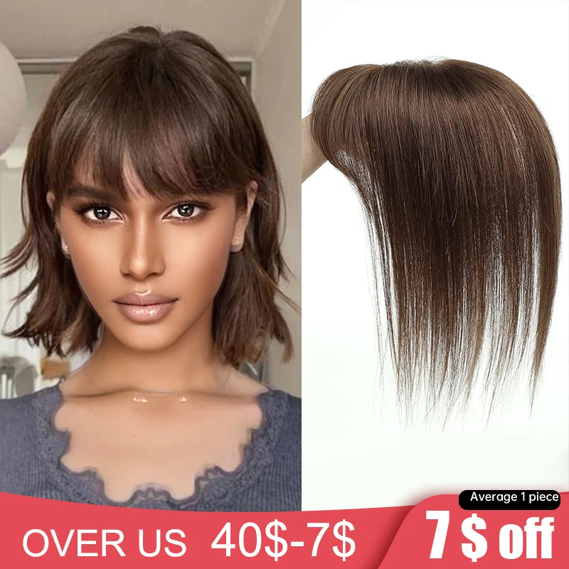 Top Trends: Real Human Hair Toppers With Bangs Silk Base Clip In Toupee Hair Piece For Hair Loss Women Afro Brown Remy Hair Topper Straight Shoppable Styles